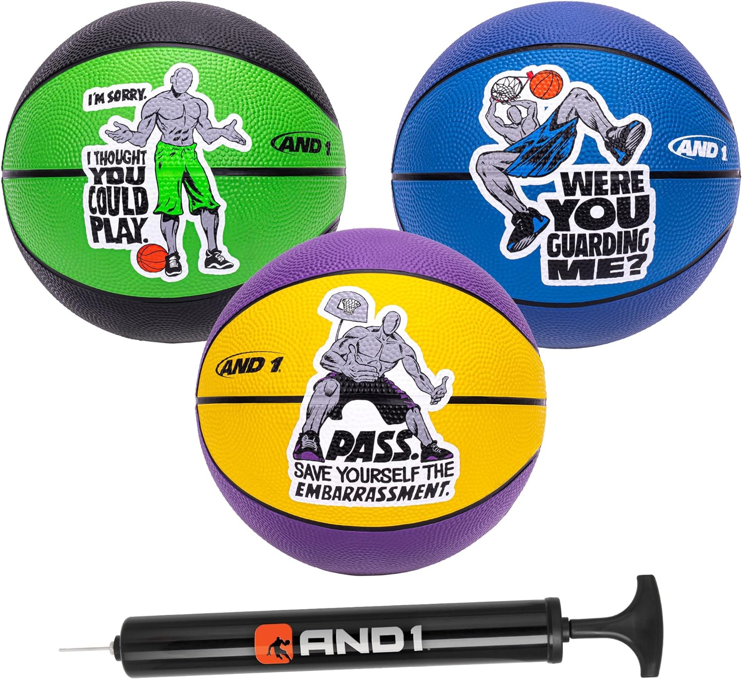 AND1 Mini Basketball 3 Pack Set for Kids: Size 3 (7 inches)