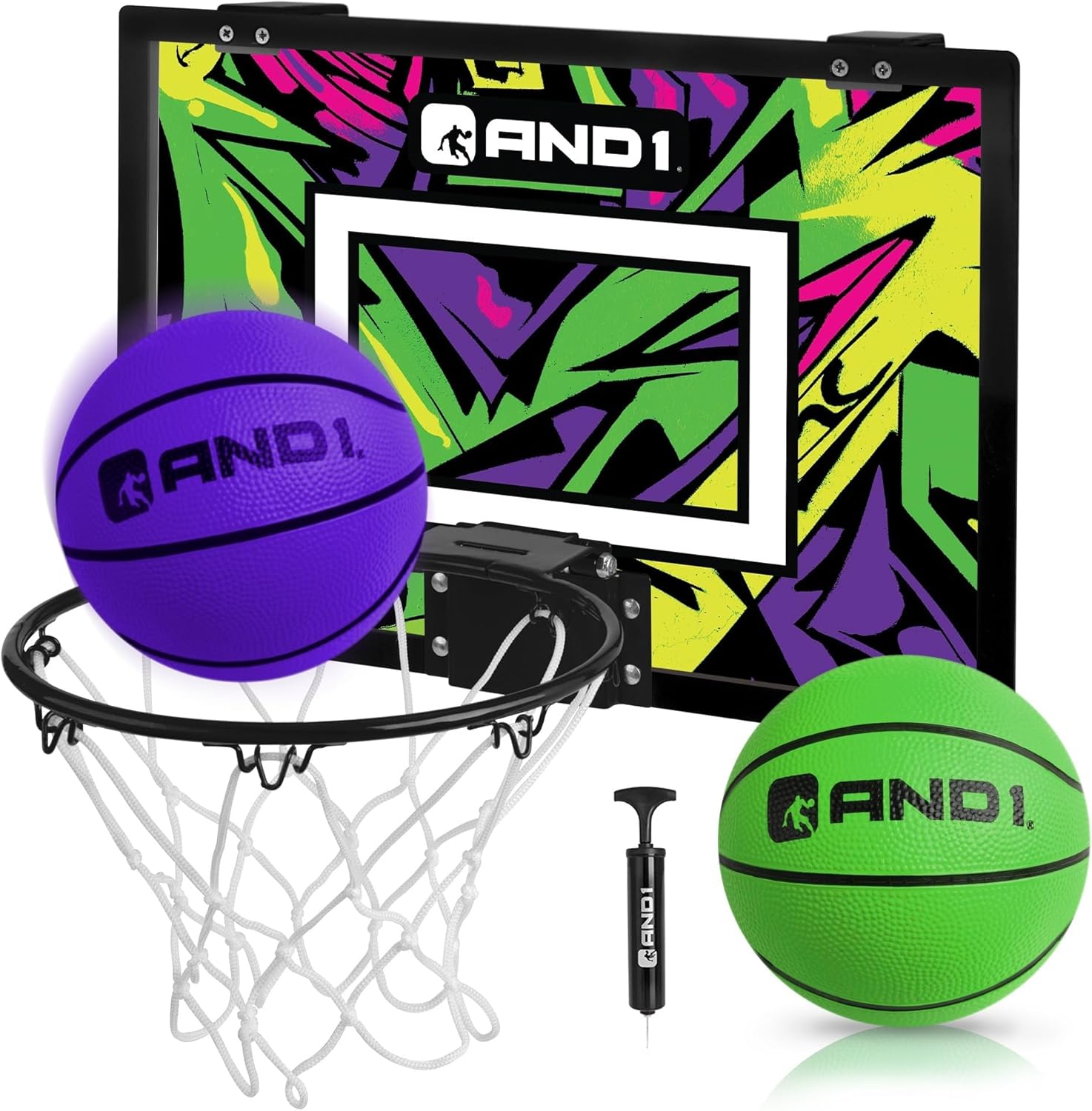 AND1 Over the Door Mini Basketball Hoop: 18x12 Shatterproof Backboard